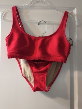 Old Navy Red Ribbed Two-Piece Bikini Set